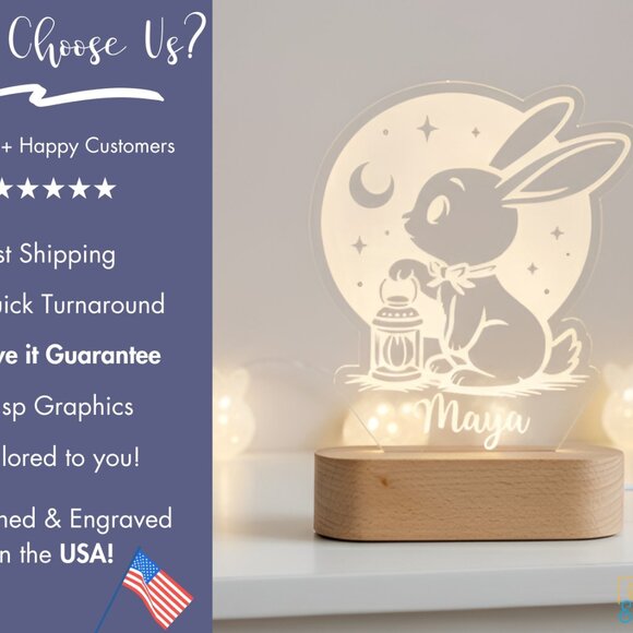 Rabbit Night Light – Personalized LED Bunny Lamp for Kids Rooms - Picture 4 of 8